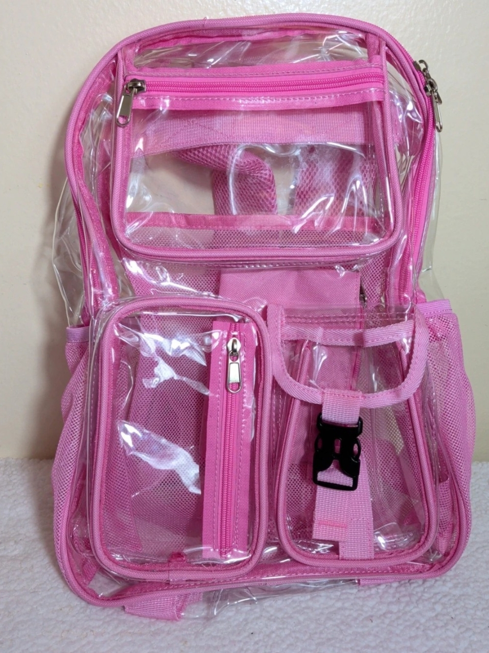 Clear Pink Transparent Backpack - school for girl Bag Large 17x12 In